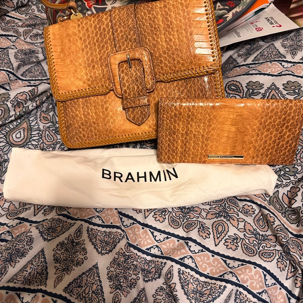 Brahmin Brown Textured Shoulder Bag and Wallet